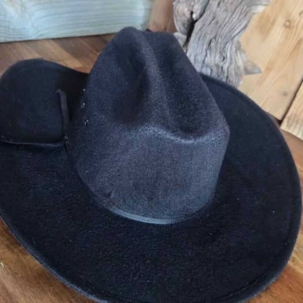 TGH Quality Hats Black Western Cowboy Hat Size Medium M Structured Wide Brim